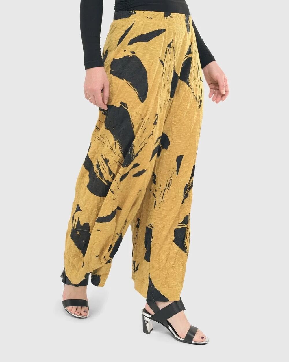 Alembika RU Crinkle Punto Yellow Black Pants 2 US 8-10